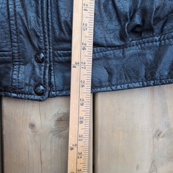 Vintage Y2K Bomber Jacket Men's Black Leather Retro Chic Stand-Up Collar Zip-Up - Picture 5 of 6